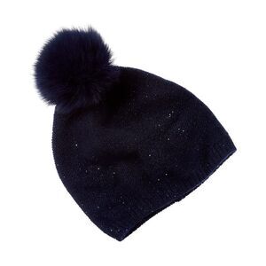 Sofiacashmere Lurex Lattice Stitch Cashmere Hat, Navy